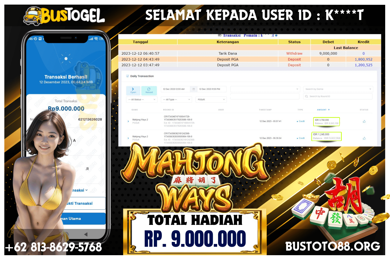 BUSTOGEL– JP MAHJONG WAYS RP 9.000.000