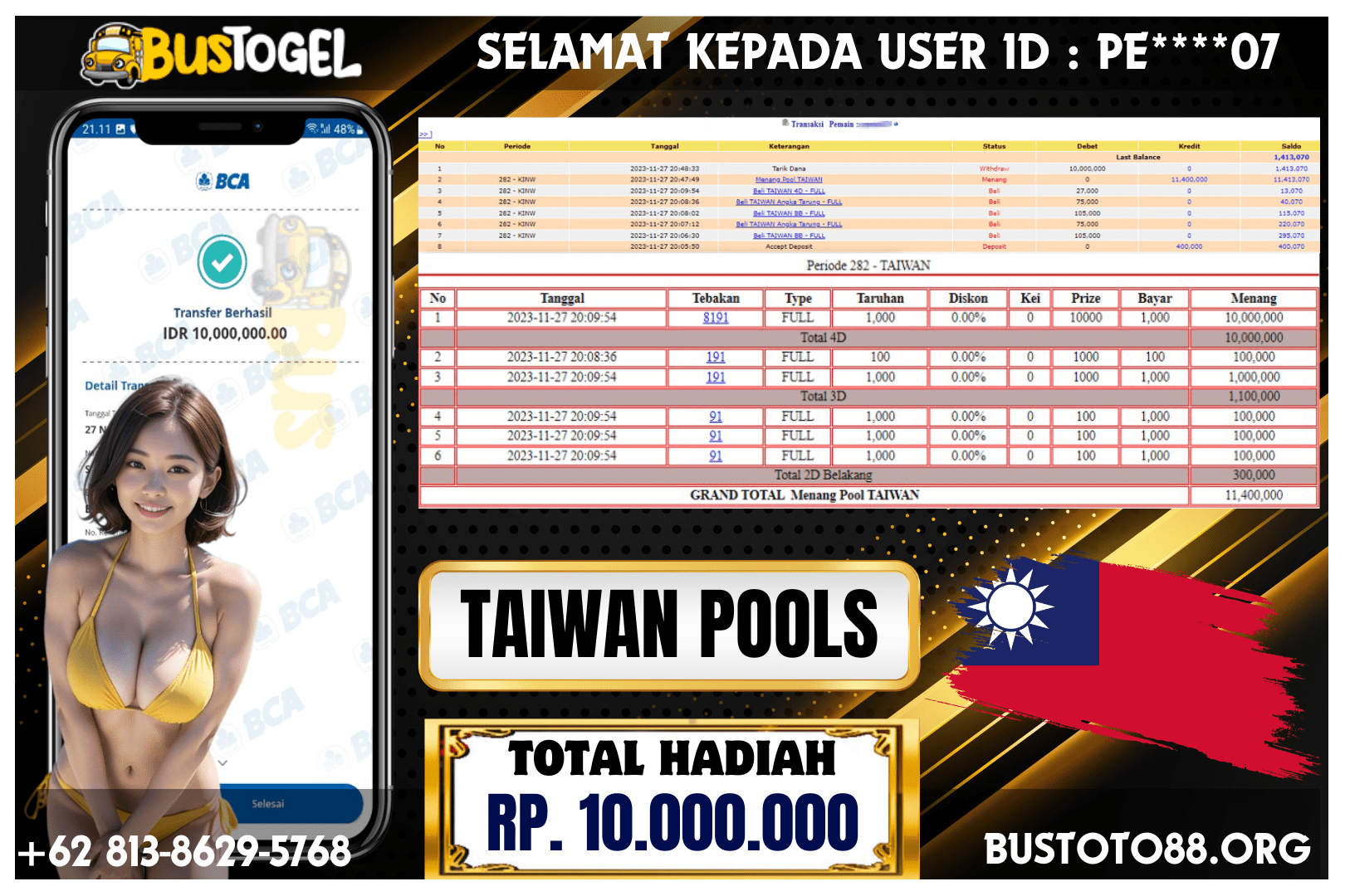 BUSTOGEL– JP TAIWAN POOLS RP 10.000.000